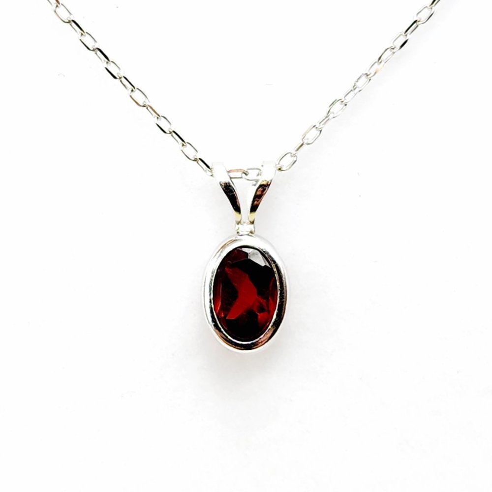 14K White Gold Genuine Garnet Pendant